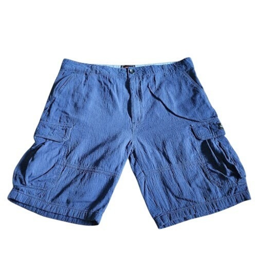 RRJ Mens Blue Textured Cotton Cargo Shorts Size 38‎ Utility Hiking Gorpcore 477